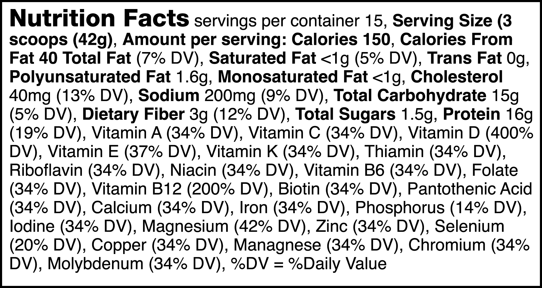 Vida Fuel - Vanilla nutrition facts